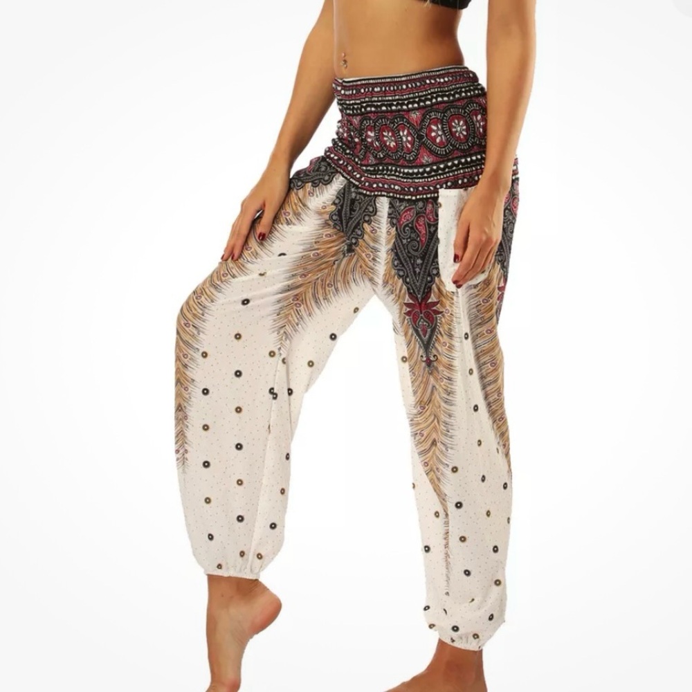 Boho Tribal Print Pant, Elastic Waistband, Polyester/ Spandex Blend, Sz XXL